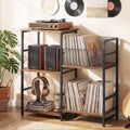 Record Player Stand with Vinyl Storage and Turntable Shelves - Brown and Black