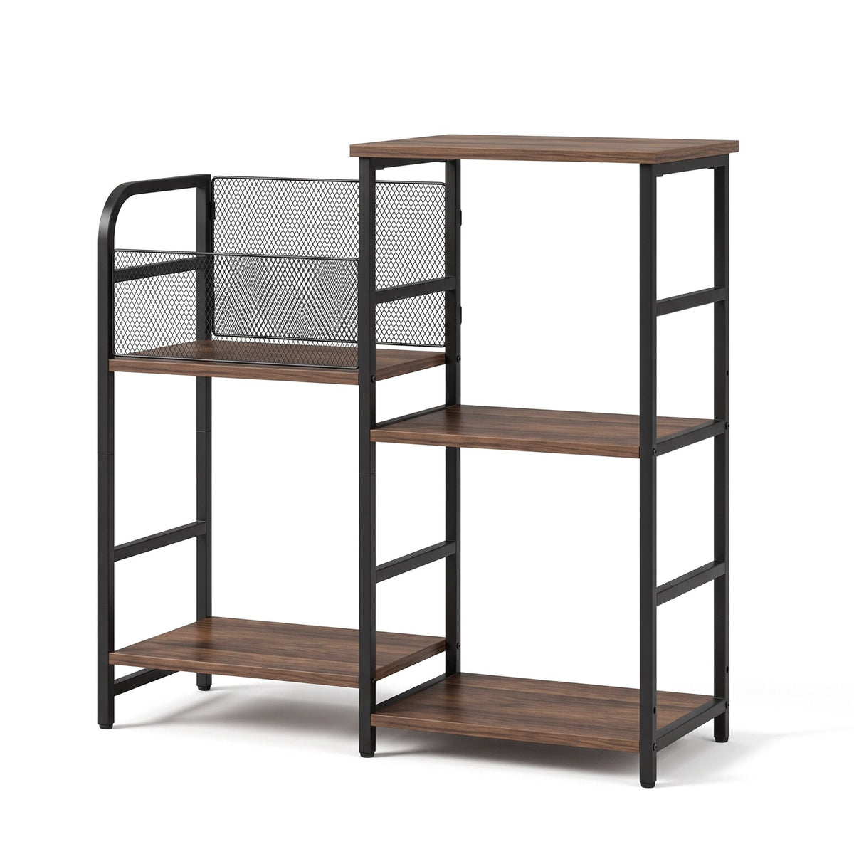 Record Player Stand with Vinyl Storage and Turntable Shelves - Brown and Black