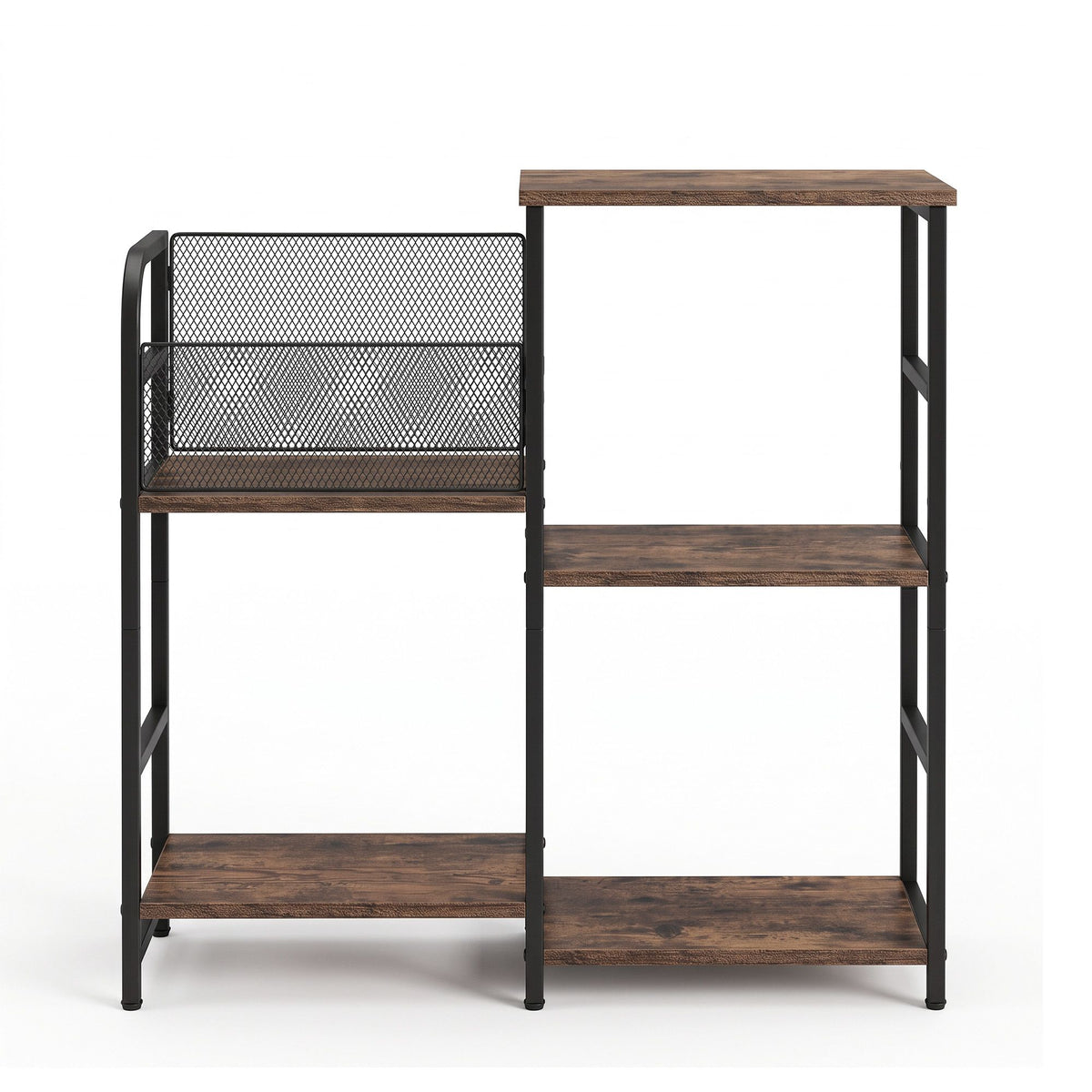 Record Player Stand with Vinyl Storage and Turntable Shelves - Brown and Black