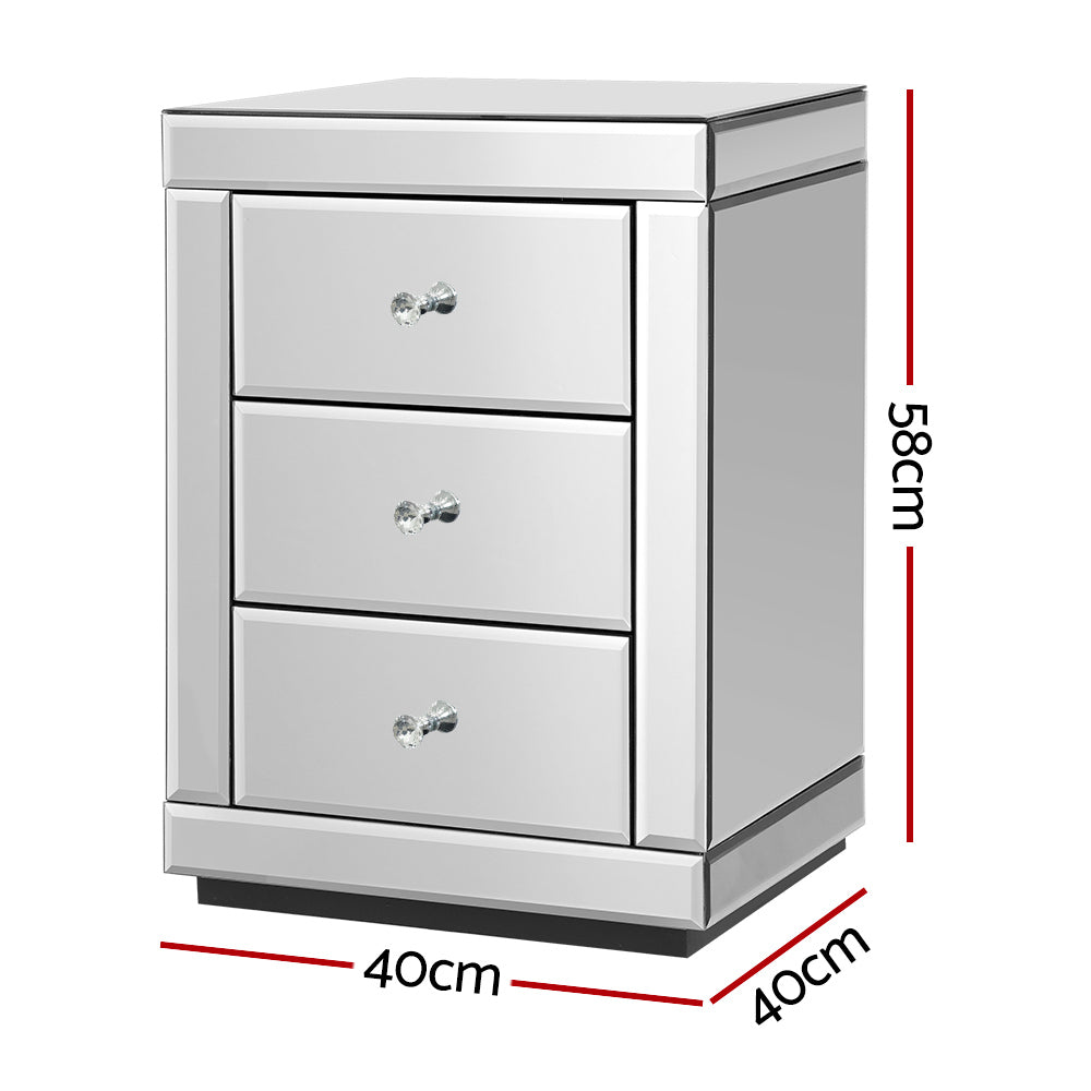 Mirrored Bedside Table Drawers Furniture Mirror Glass Presia Silver