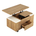 3-in-1 Lift-Top Coffee Table with 4 Cushioned Chairs, Dining Table, Work Desk & Built-in Storage - Natural