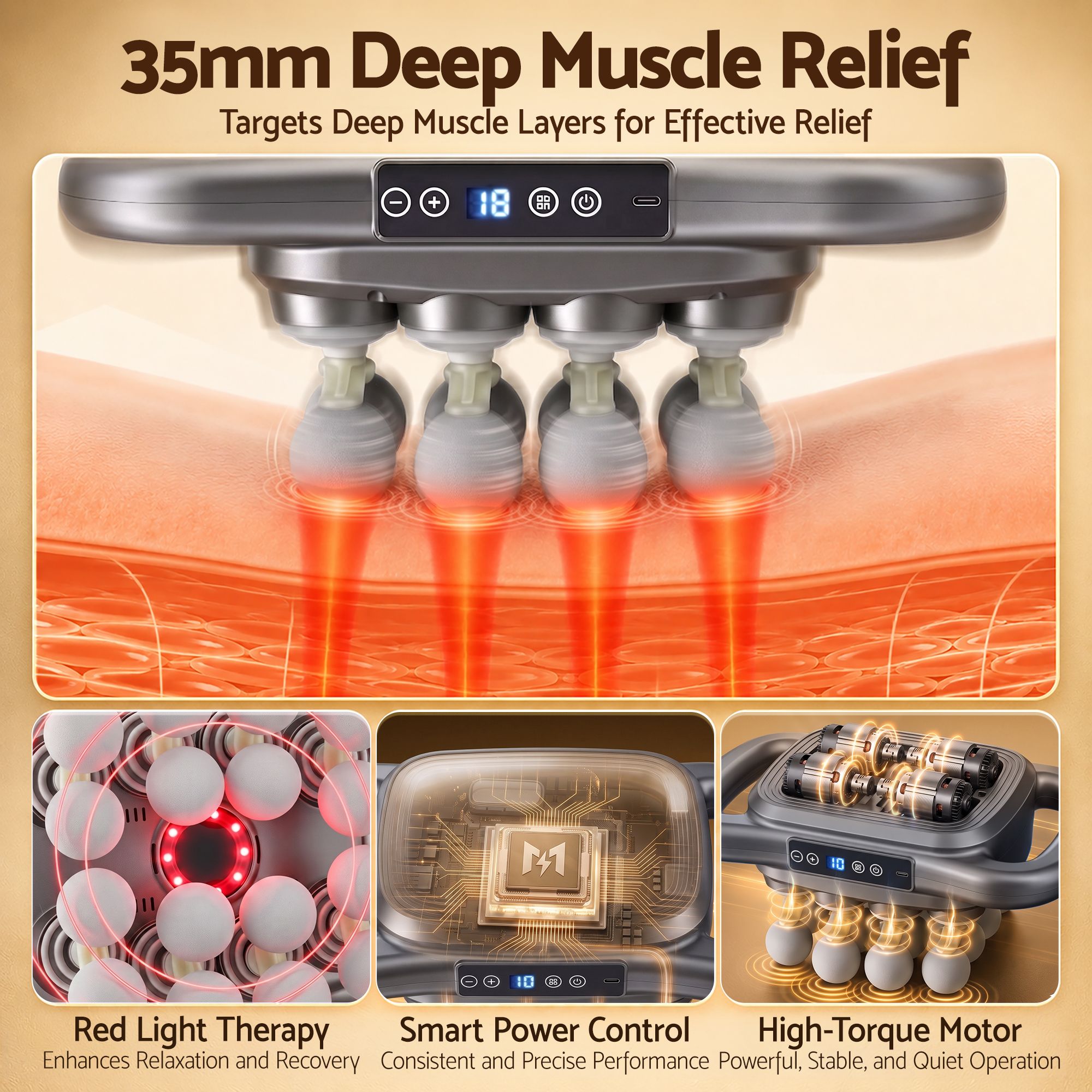 Deep Tissue Massager 16 Heads with 20 Intensities Deep Percussion Massage Gun Rechargeable
