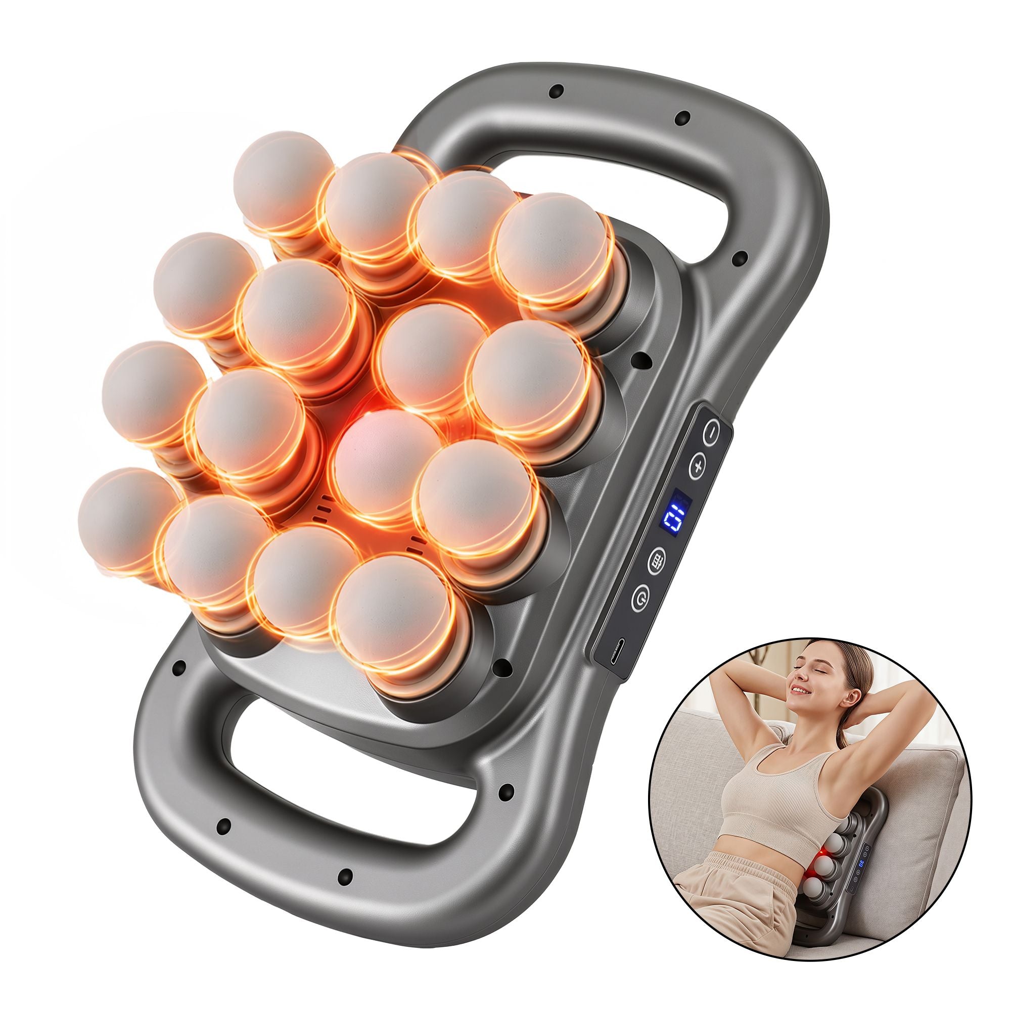Deep Tissue Massager 16 Heads with 20 Intensities Deep Percussion Massage Gun Rechargeable