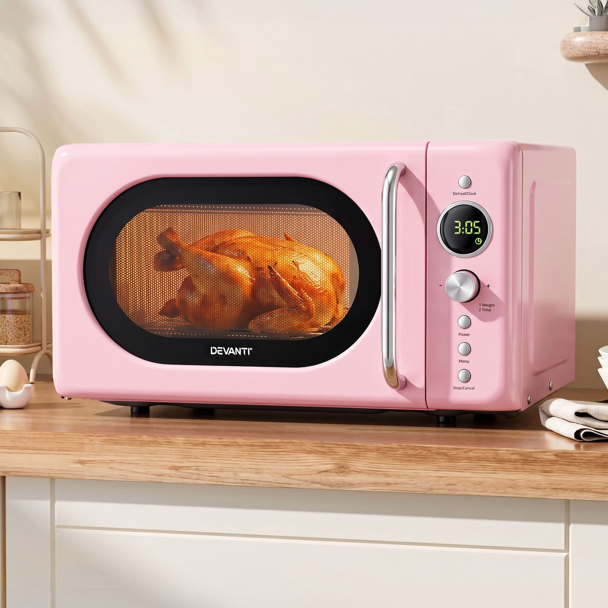 20L Microwave Oven 700W with 6 Power Levels and Auto Cook Menus - Pink