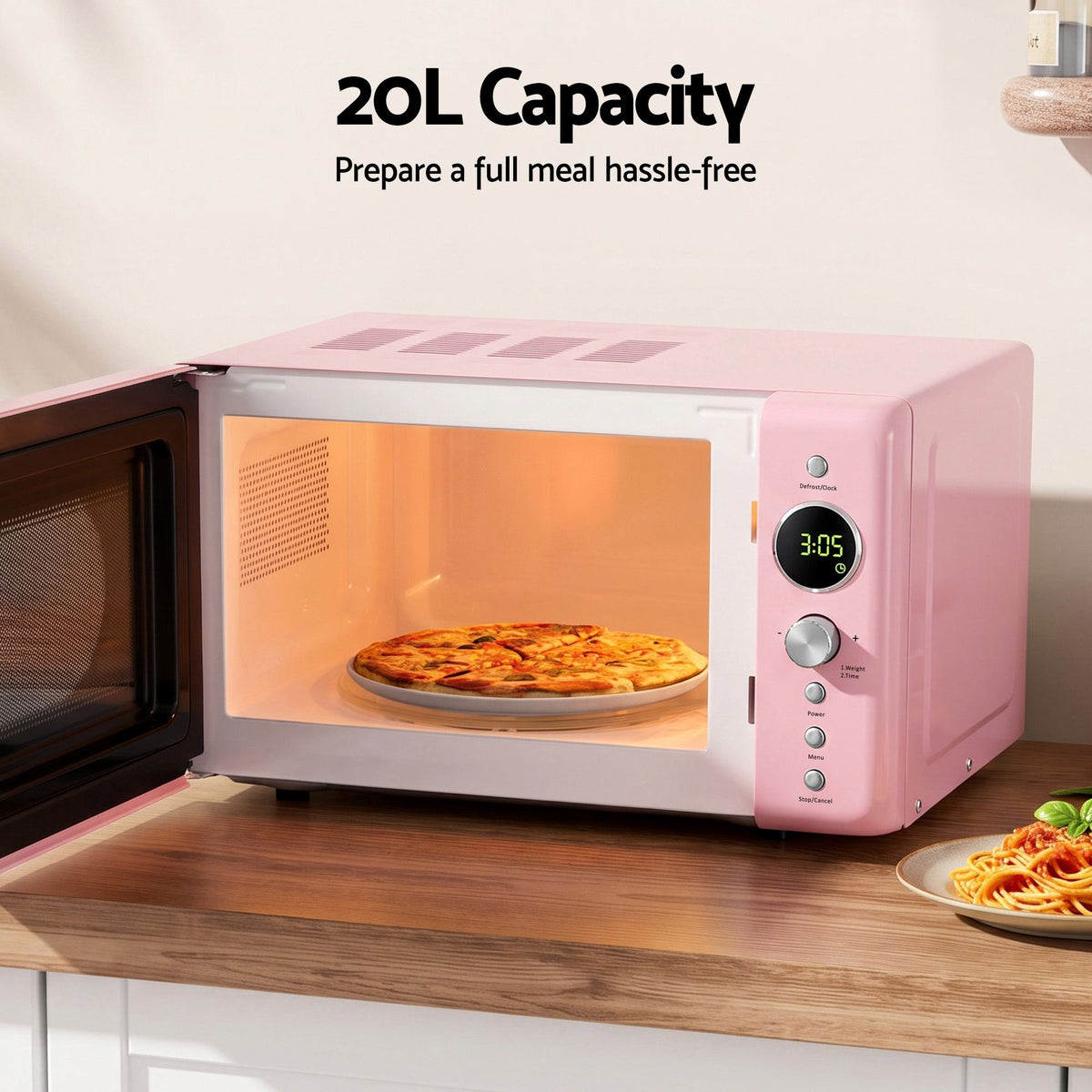 20L Microwave Oven 700W with 6 Power Levels and Auto Cook Menus - Pink