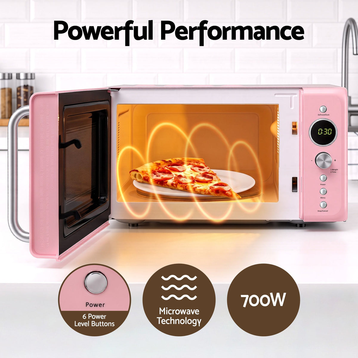 20L Microwave Oven 700W with 6 Power Levels and Auto Cook Menus - Pink