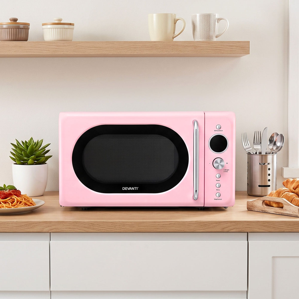 20L Microwave Oven 700W with 6 Power Levels and Auto Cook Menus - Pink