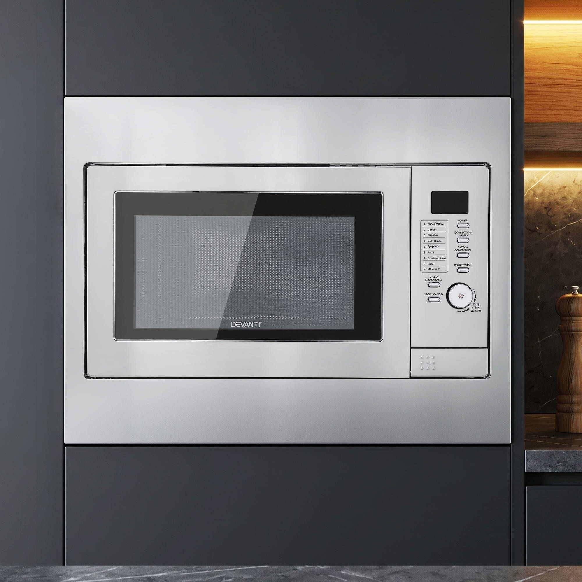 30L Built-In Microwave Oven with Grill, Air Fry & Convection - Silver