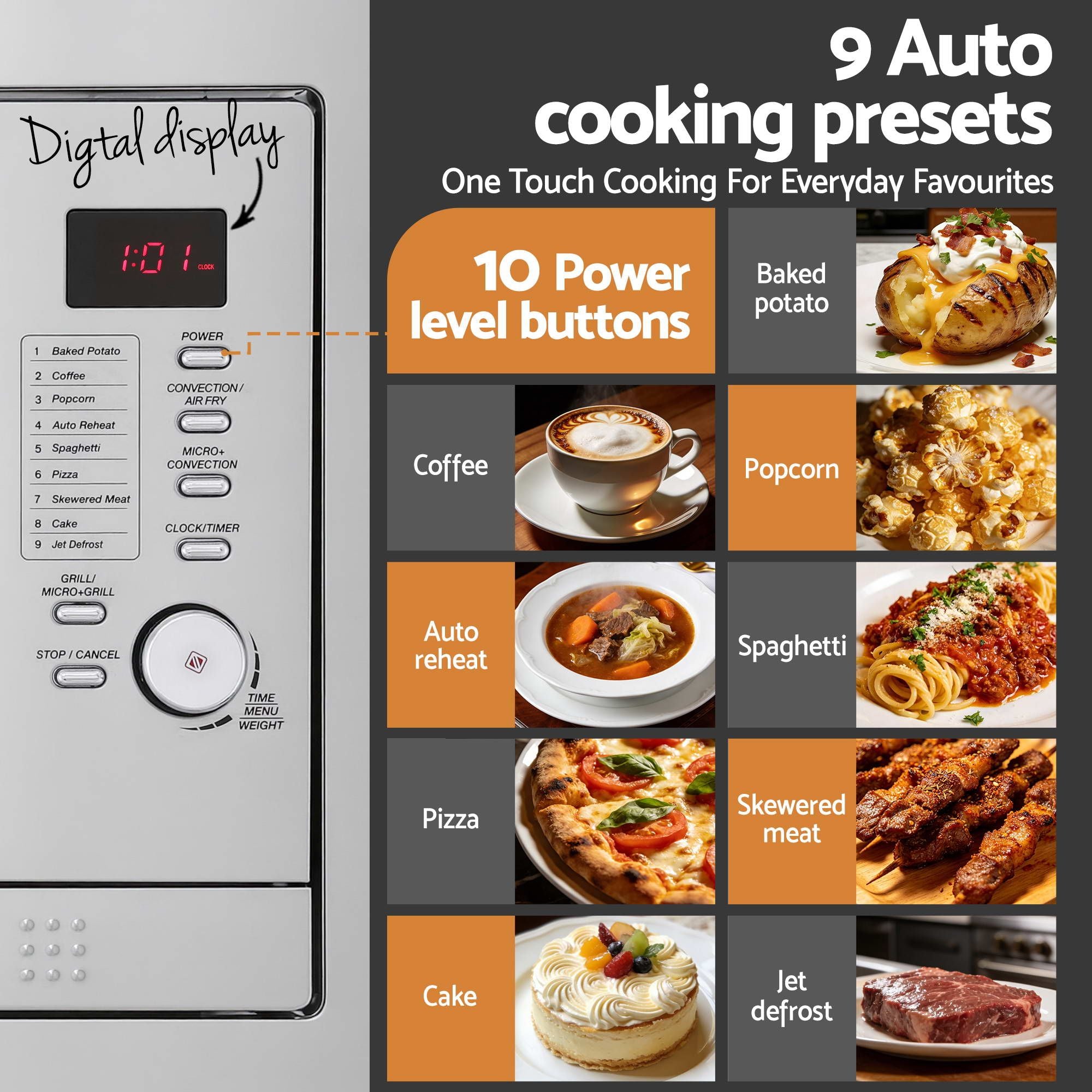 30L Built-In Microwave Oven with Grill, Air Fry & Convection - Silver