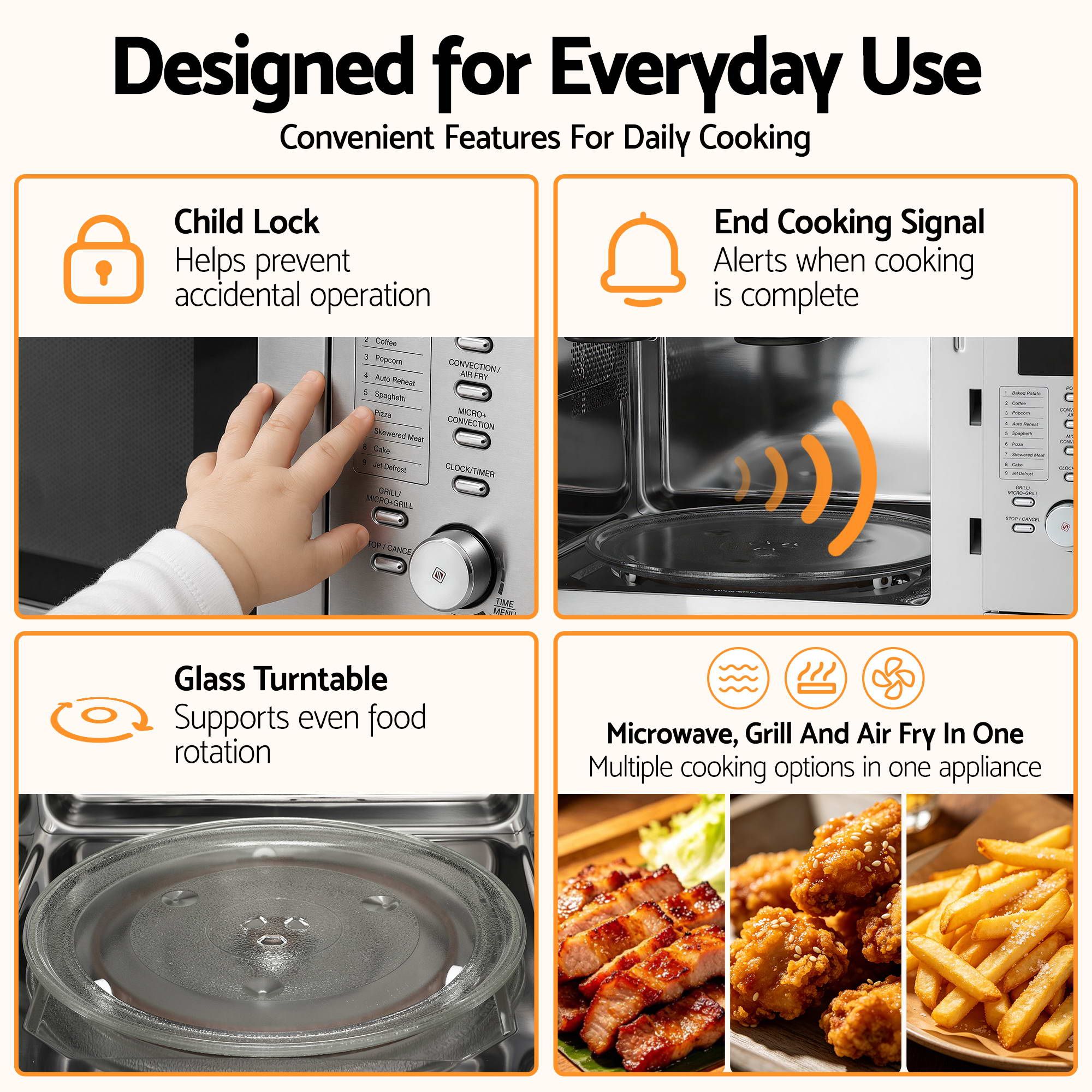 30L Built-In Microwave Oven with Grill, Air Fry & Convection - Silver