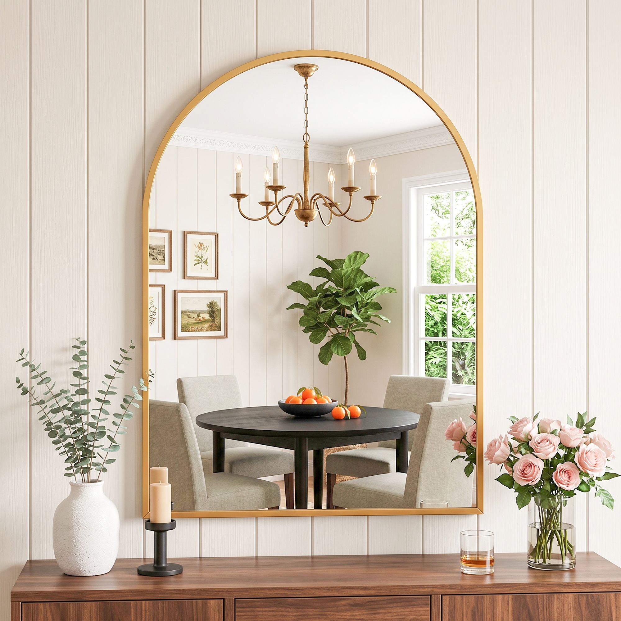 Arch Wall Mirror, Decorative Gold Frame Mirrors, 61x41cm Bathroom Vanity Mirror, Slim Frame for Living Room Entryway Bedroom Decor