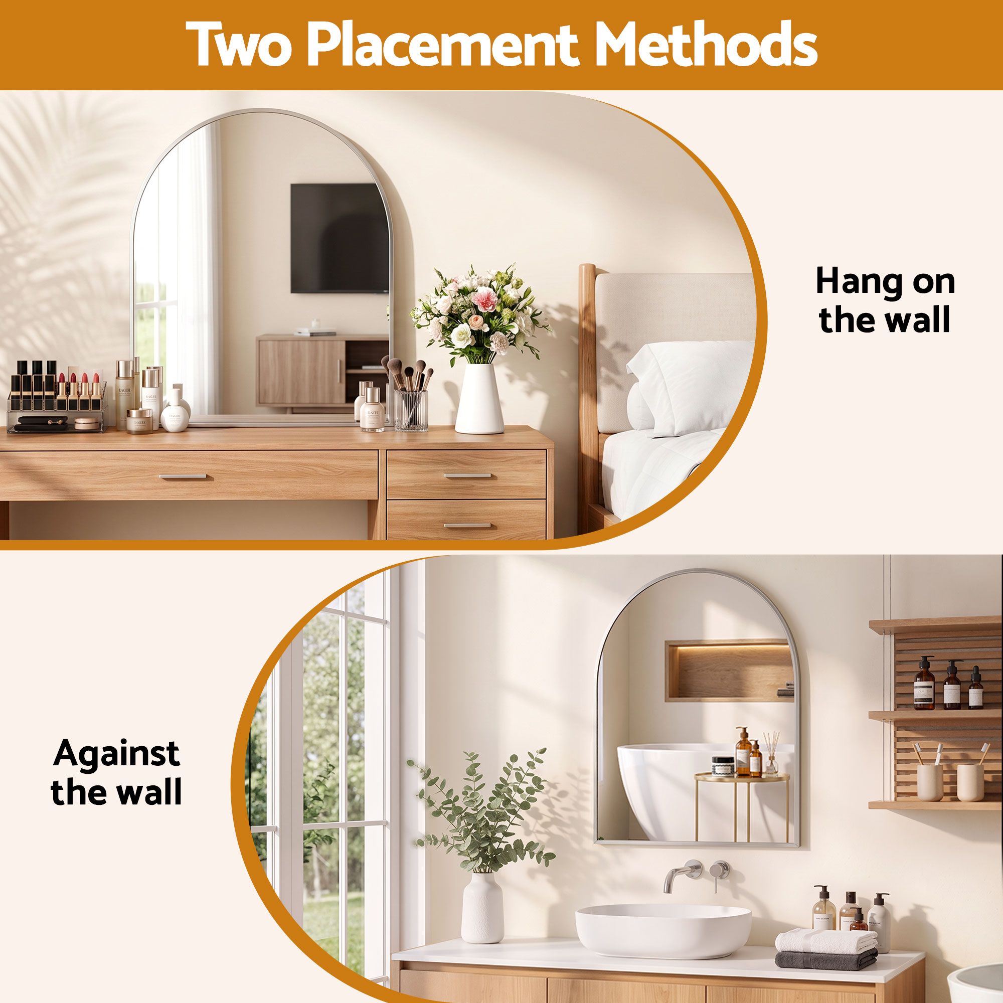 Arch Wall Mirror, Decorative Silver Frame Mirrors, 86x81cm Bathroom Vanity Mirror, Slim Frame for Living Room Entryway Bedroom Decor