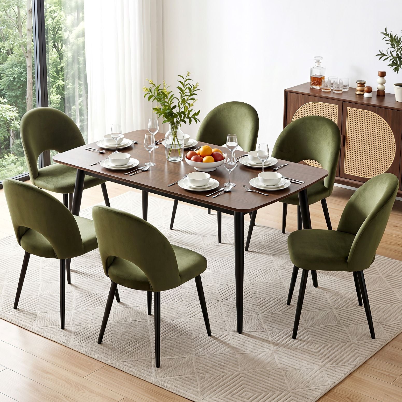 Dining Chairs Set of 6 Velvet Hollow Green