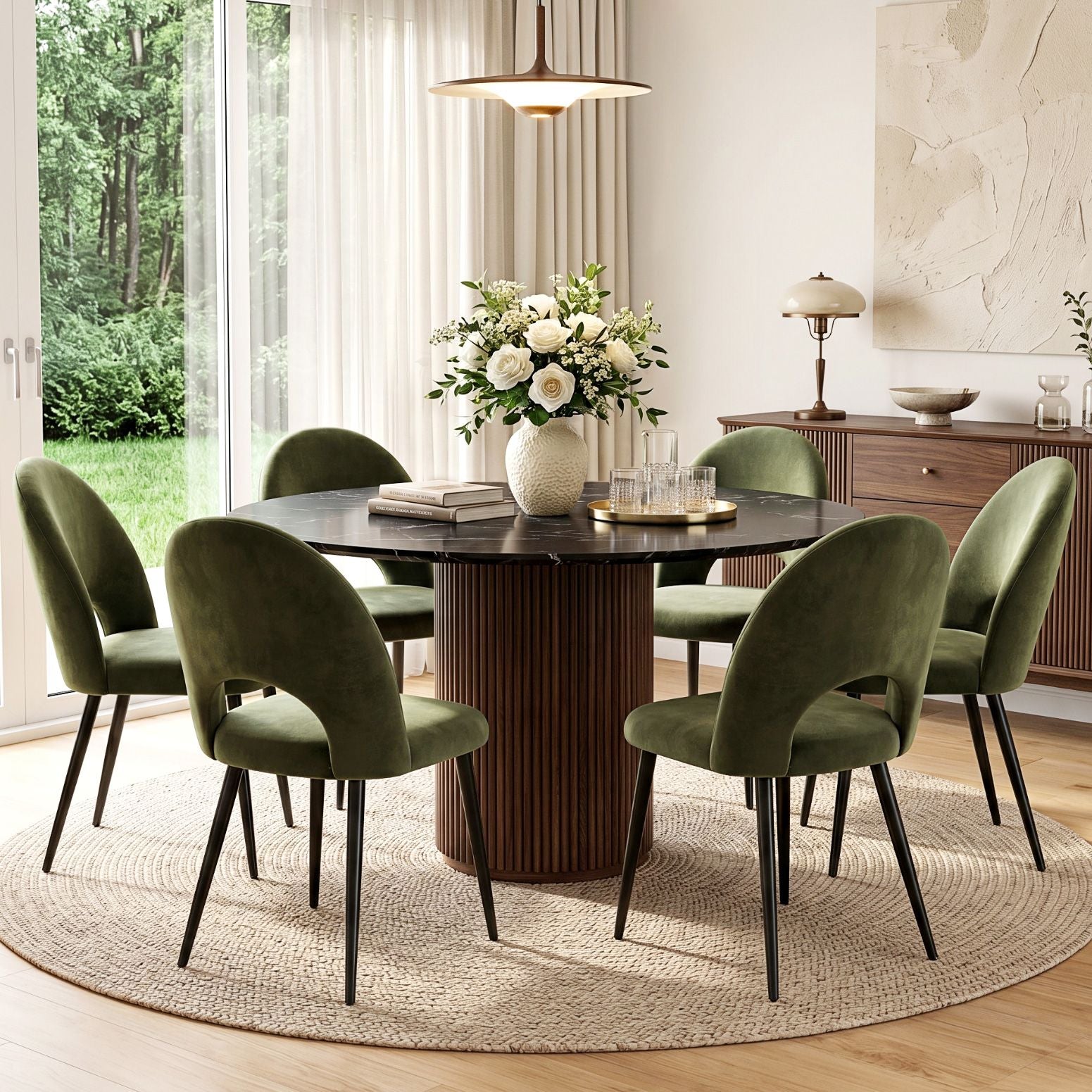 Dining Chairs Set of 6 Velvet Hollow Green