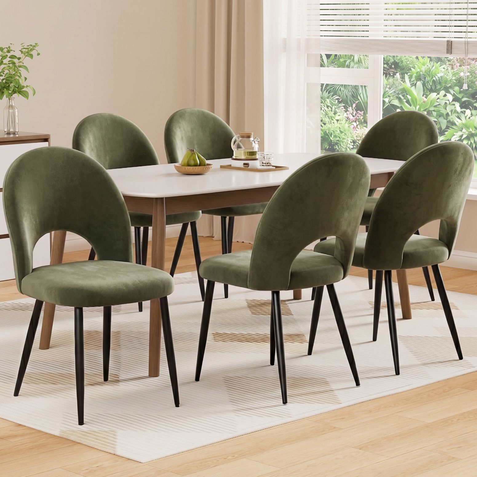 Dining Chairs Set of 6 Velvet Hollow Green
