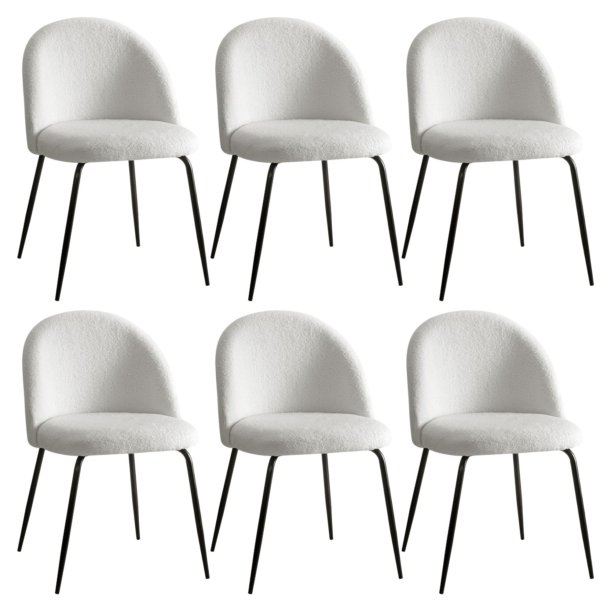 Dining Chairs Set of 6 Sherpa Boucle White