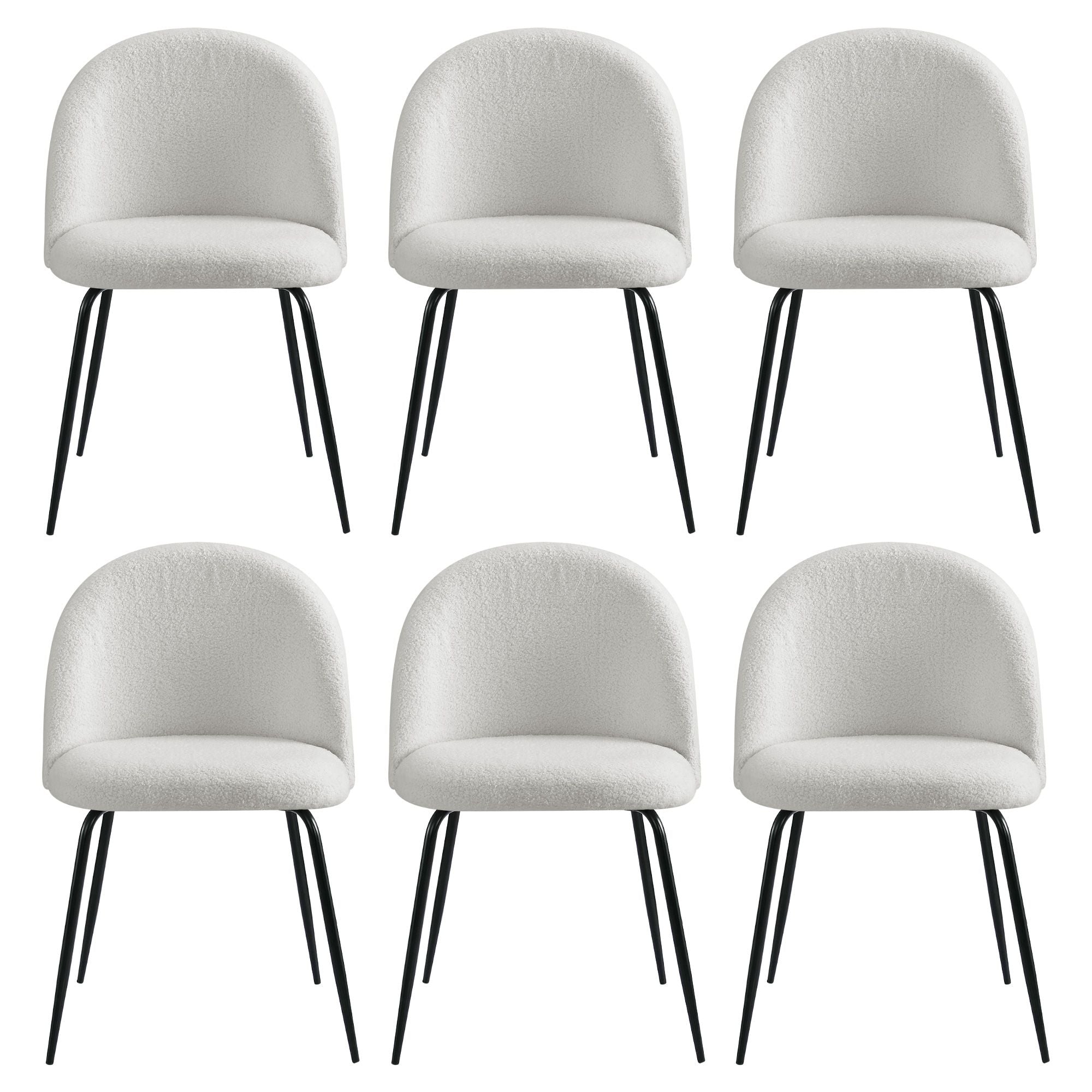 Dining Chairs Set of 6 Sherpa Boucle White