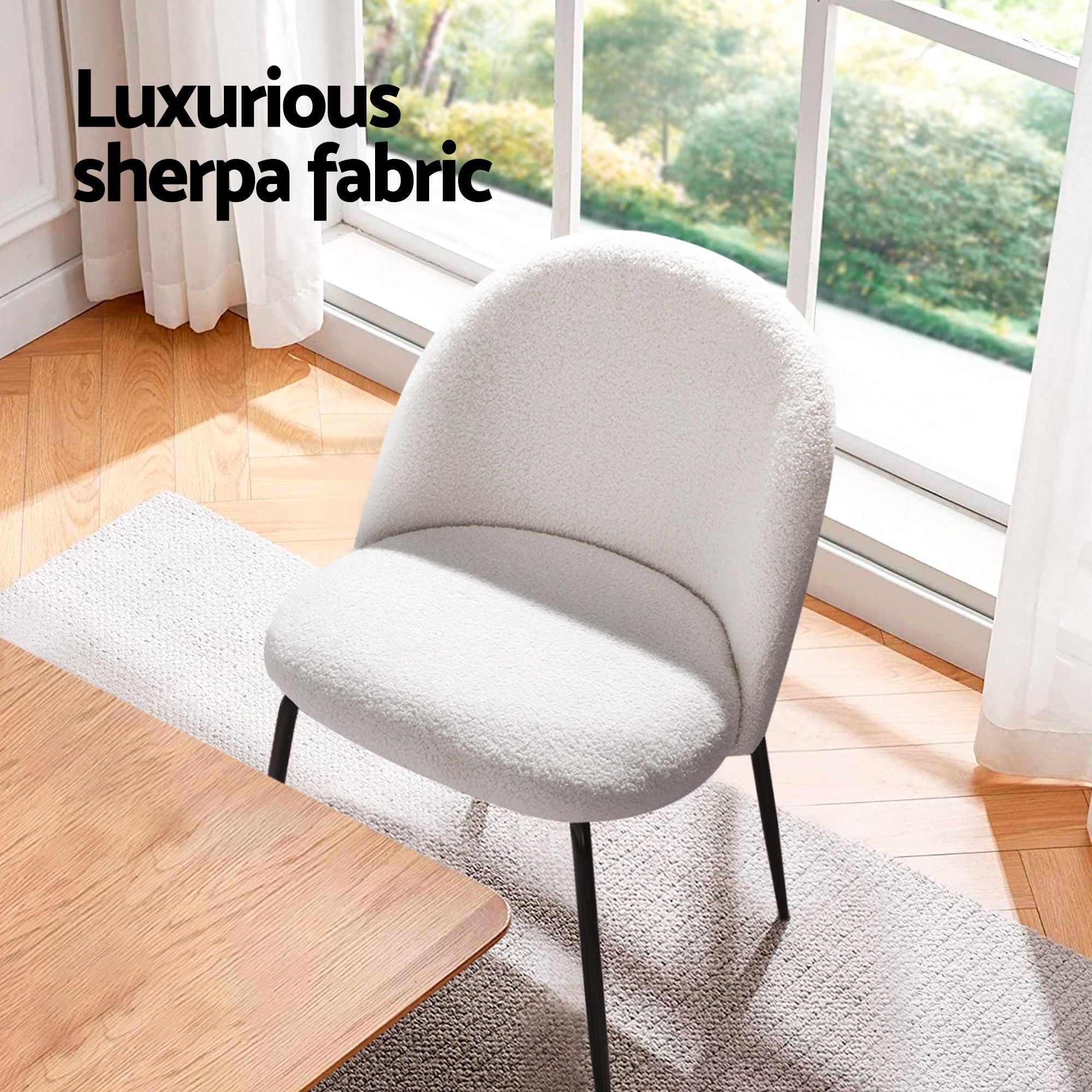 Dining Chairs Set of 6 Sherpa Boucle White