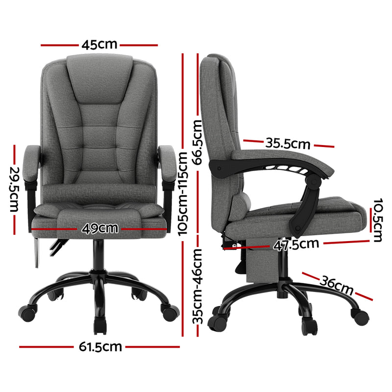 Massage Office Chair Executive Computer Chairs Fabric Recline Grey