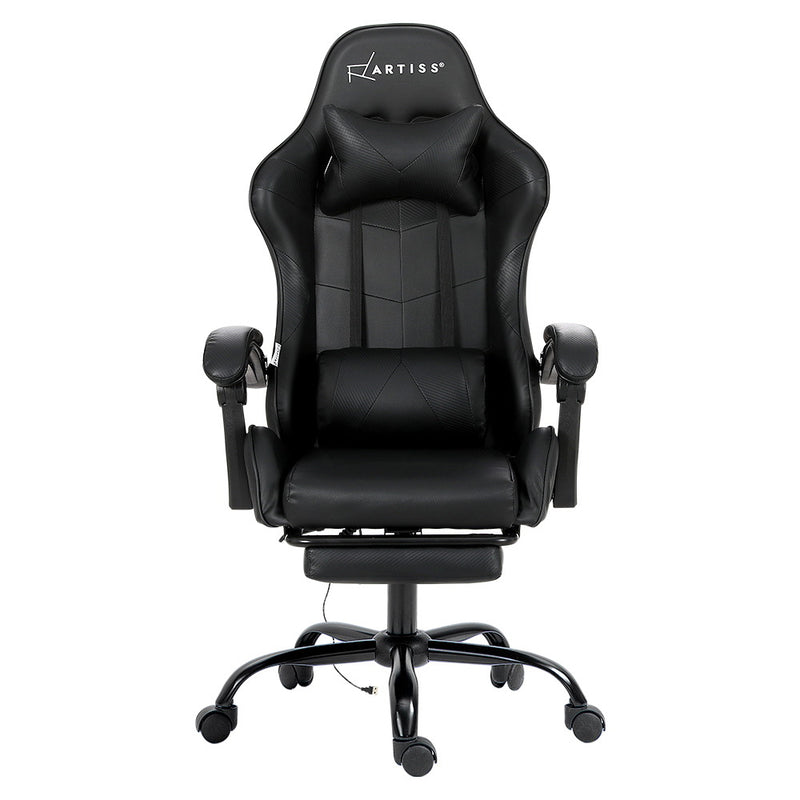 Massage Gaming Chair 2 Point PU Leather Black