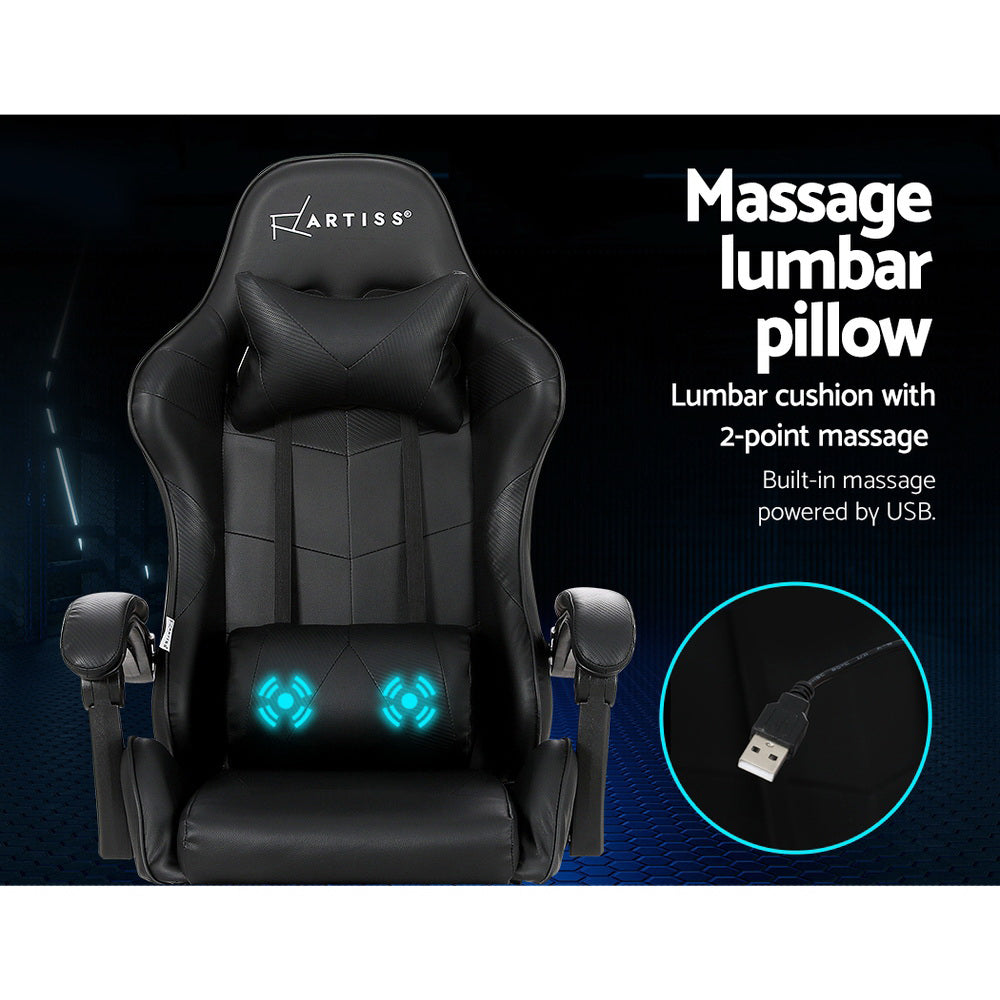Massage Gaming Chair 2 Point PU Leather Black