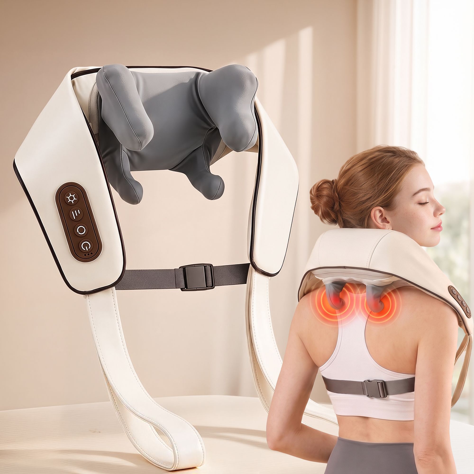 Neck Massager with Heat Pillow Shiatsu Shoulder Back Massager Pain Relief Tissue Kneading