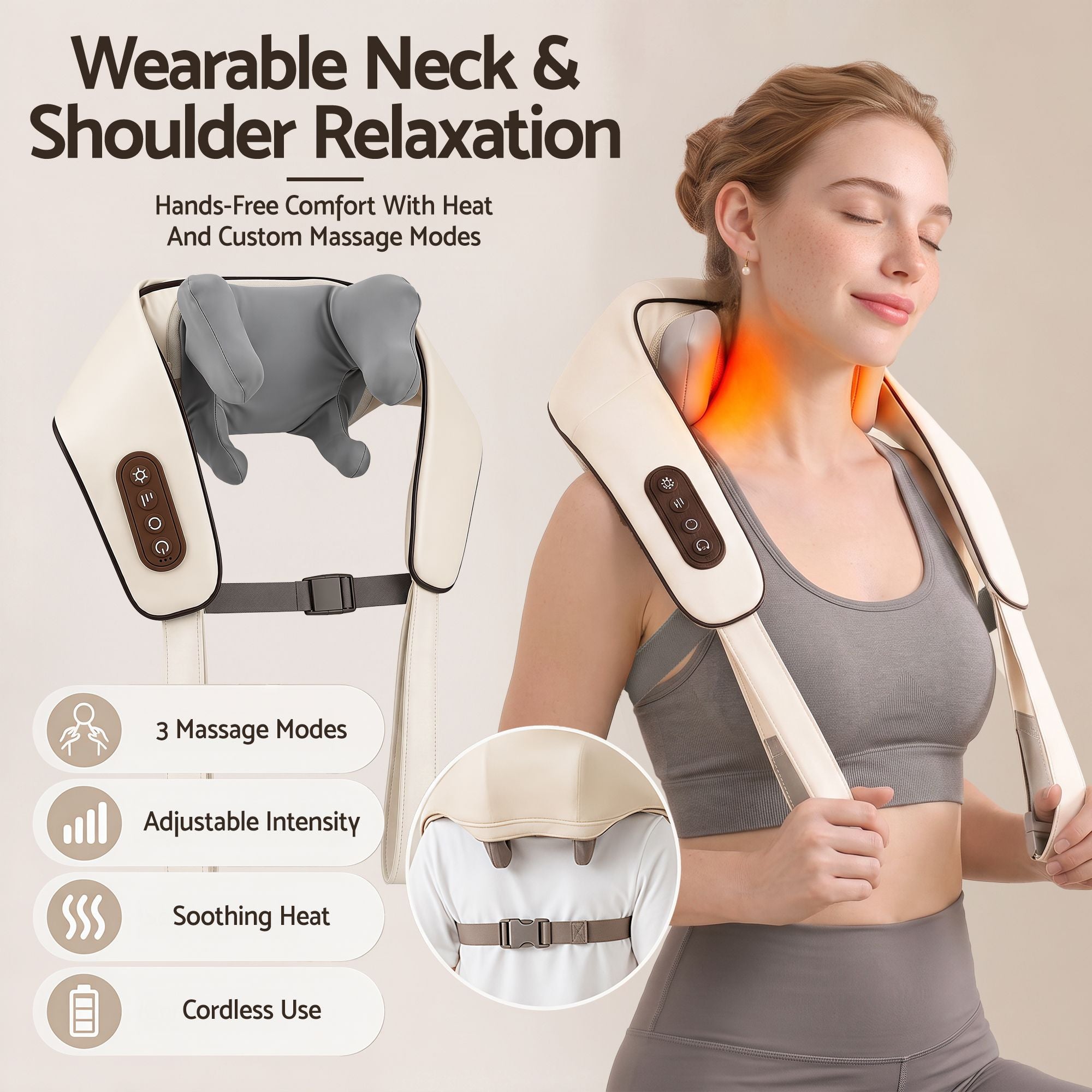 Neck Massager with Heat Pillow Shiatsu Shoulder Back Massager Pain Relief Tissue Kneading