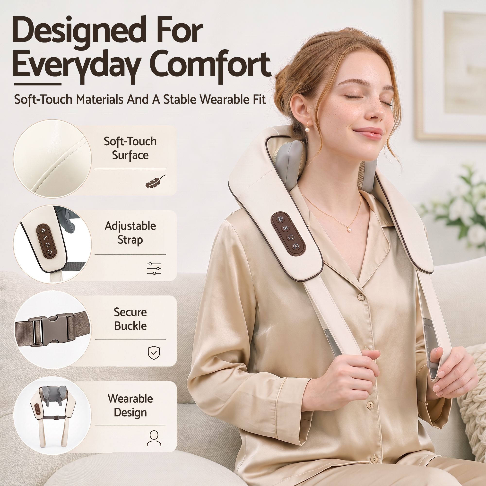 Neck Massager with Heat Pillow Shiatsu Shoulder Back Massager Pain Relief Tissue Kneading