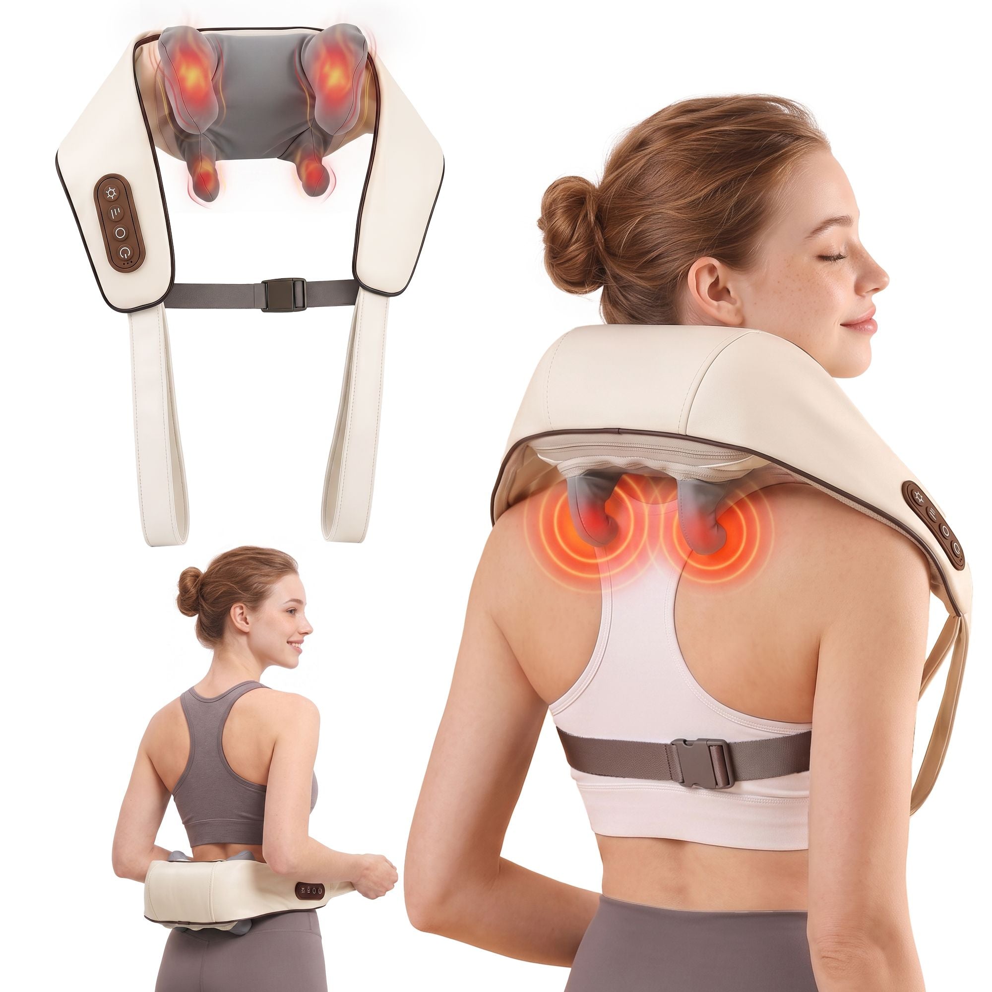 Neck Massager with Heat Pillow Shiatsu Shoulder Back Massager Pain Relief Tissue Kneading
