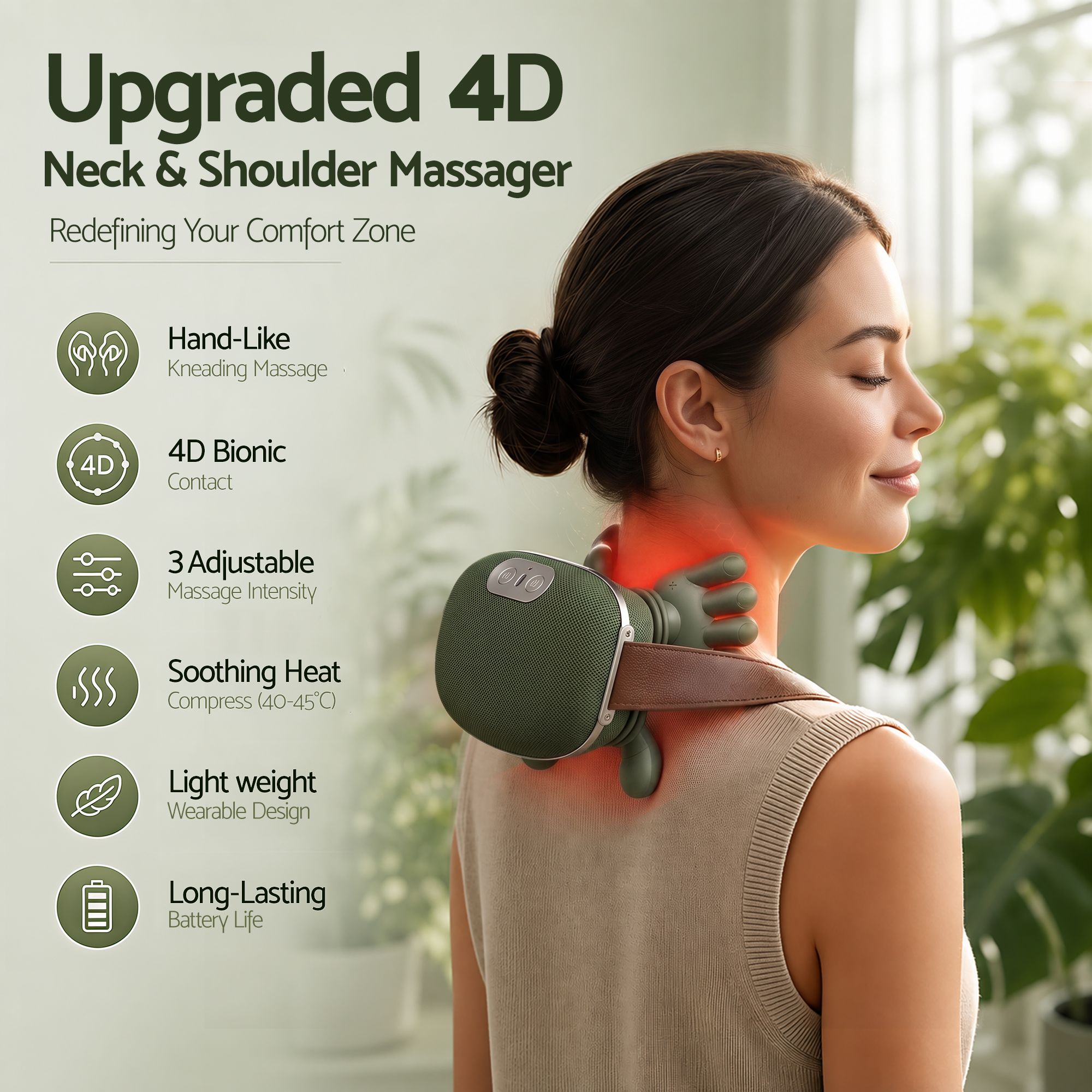 Electric Neck Massager with Heat for Shoulder,Back Wireless Massage | 4D Shiatsu Kneading Massager with Heat, Cordless Portable Muscle Relaxer, Soothes Shoulder Tension for Home, Office, and Car
