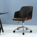 Wooden Office Chair Computer PU Leather Desk Chairs Executive Black Wood