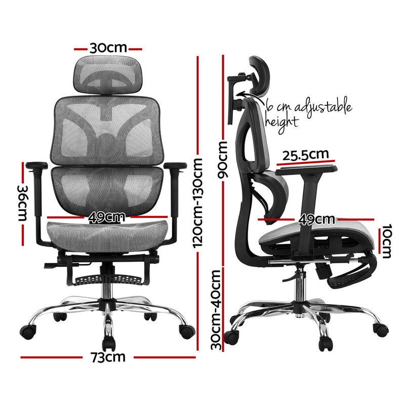 Ergonomic High Back Office Chair with Footrest Grey Mesh