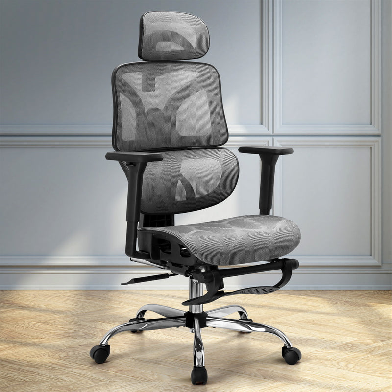 Ergonomic High Back Office Chair with Footrest Grey Mesh