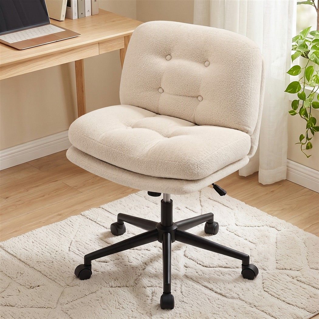 Criss Cross Wide Seat Office Desk Chair with Bouclé Fabric and Adjustable Height - Beige