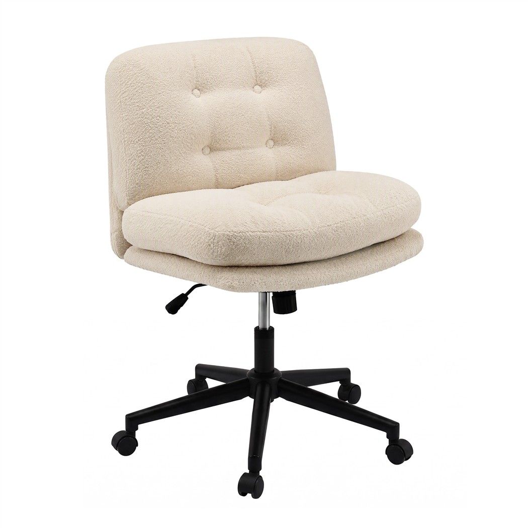 Criss Cross Wide Seat Office Desk Chair with Bouclé Fabric and Adjustable Height - Beige