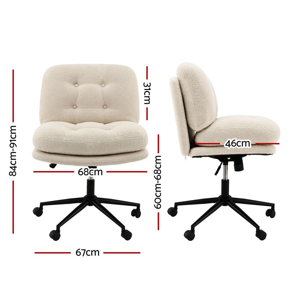 Criss Cross Wide Seat Office Desk Chair with Bouclé Fabric and Adjustable Height - Beige
