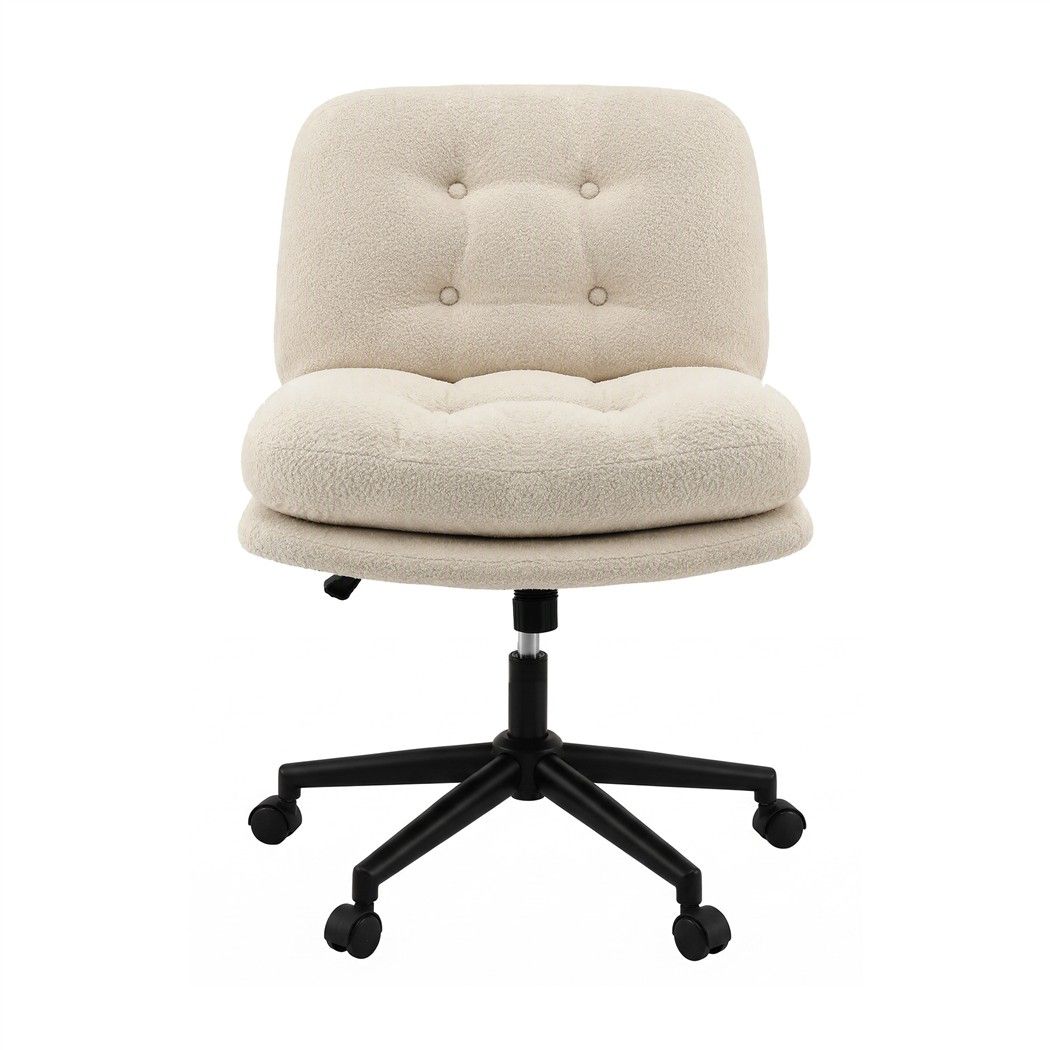Criss Cross Wide Seat Office Desk Chair with Bouclé Fabric and Adjustable Height - Beige
