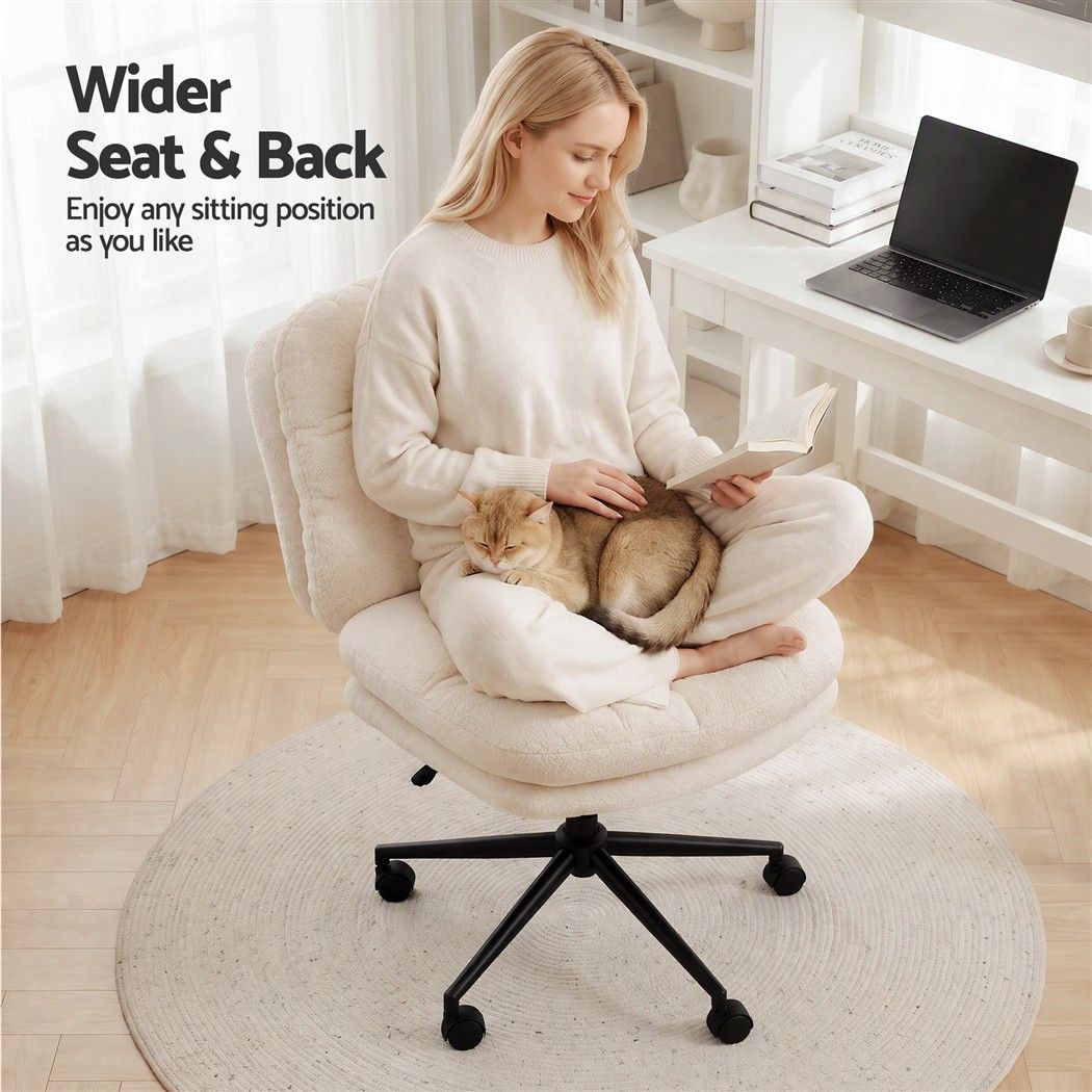 Criss Cross Wide Seat Office Desk Chair with Bouclé Fabric and Adjustable Height - Beige