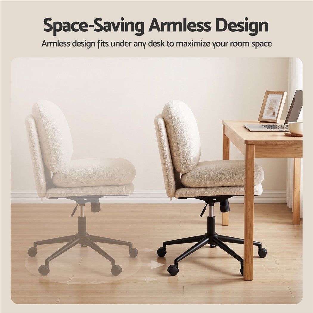 Criss Cross Wide Seat Office Desk Chair with Bouclé Fabric and Adjustable Height - Beige
