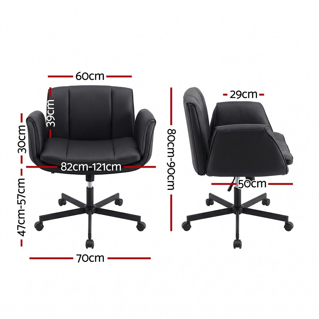 Cross Legged Office Chair with Wide Seat, Adjustable Arms & PU Leather Swivel - Black