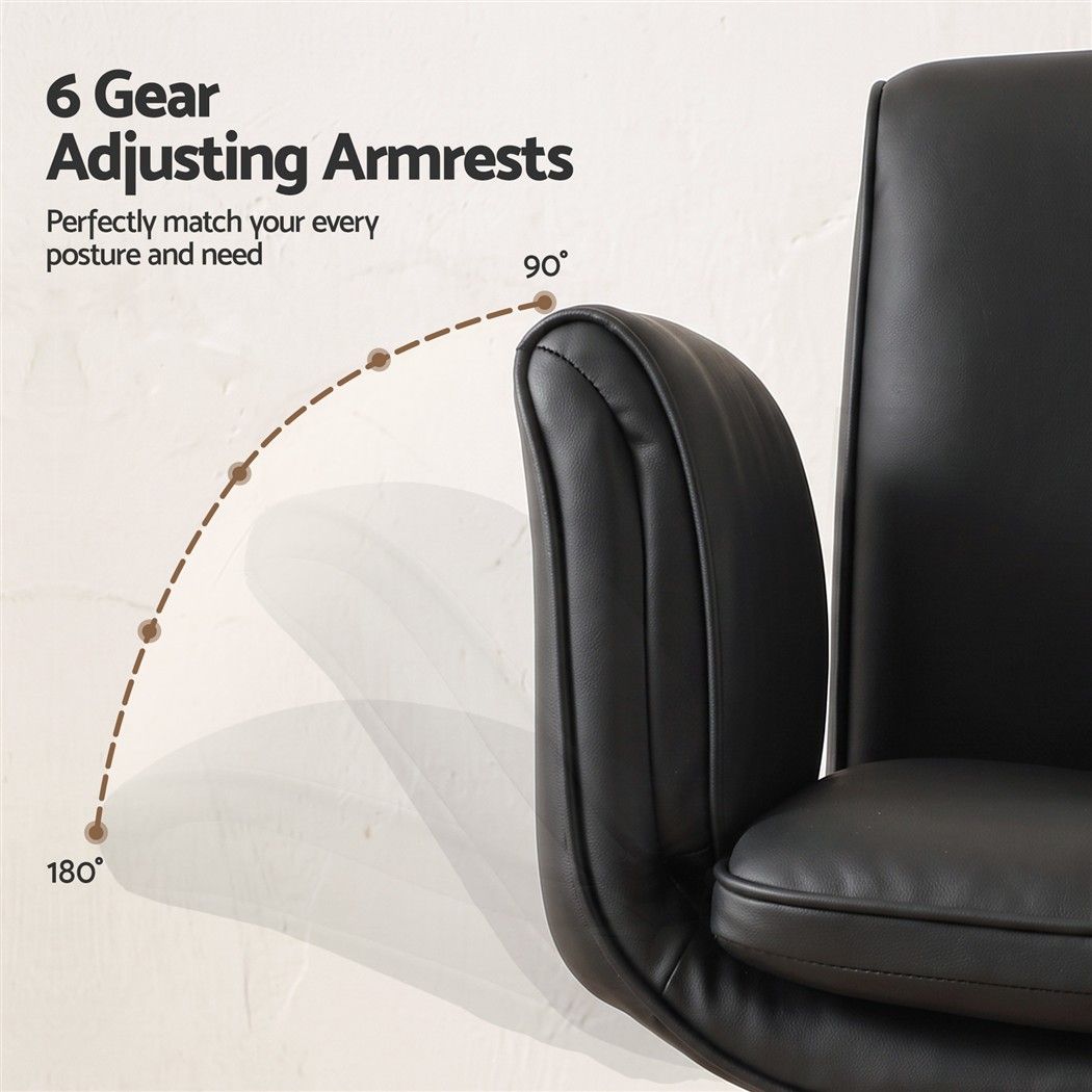 Cross Legged Office Chair with Wide Seat, Adjustable Arms & PU Leather Swivel - Black