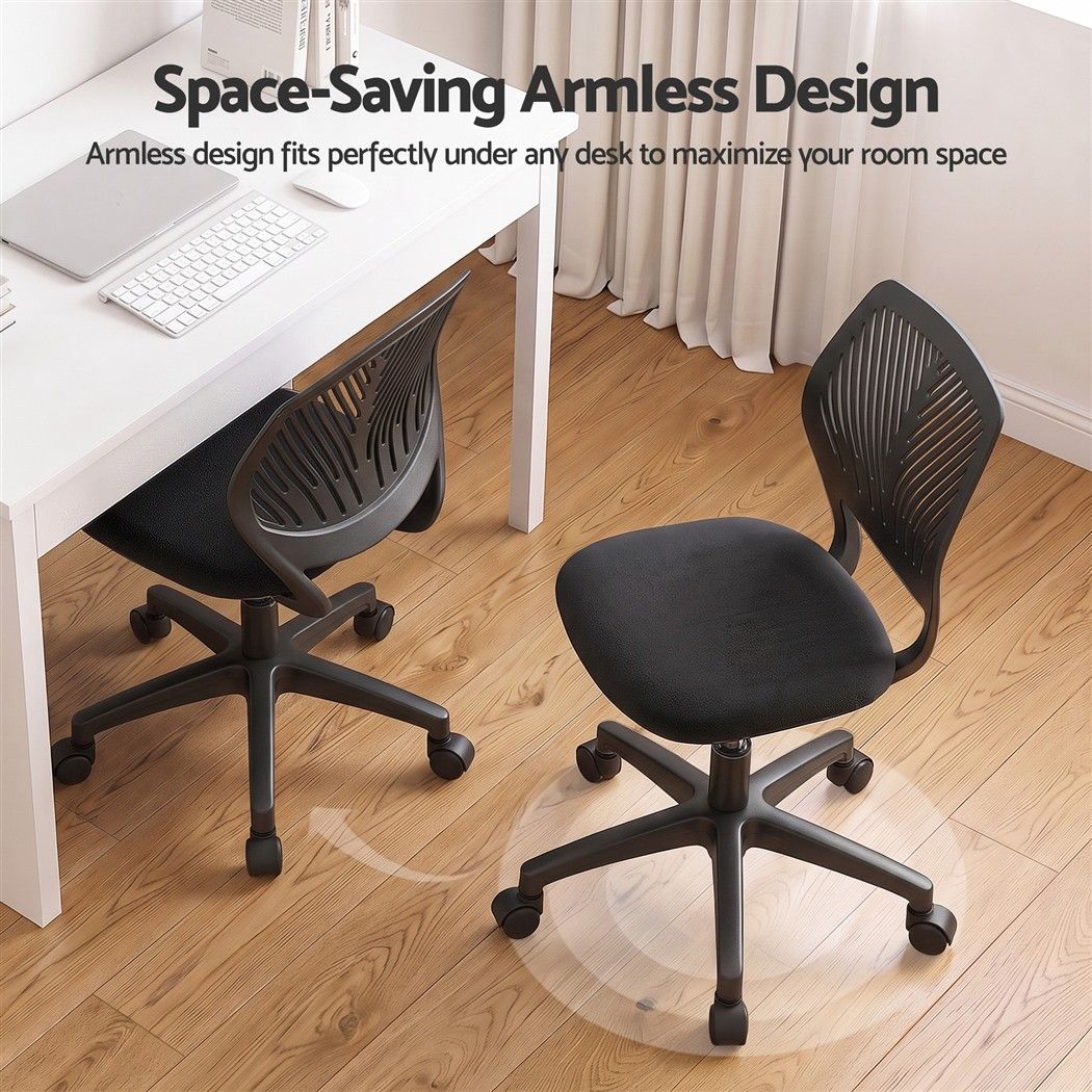 Ergonomic Armless Office Study Chair Height Adjustable for Teens - Black