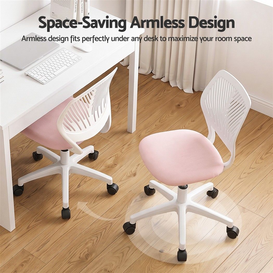 Ergonomic Armless Office Study Chair Height Adjustable for Teens - Pink