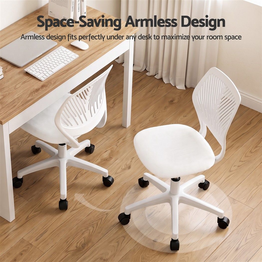 Ergonomic Armless Office Study Chair Height Adjustable for Teens - White