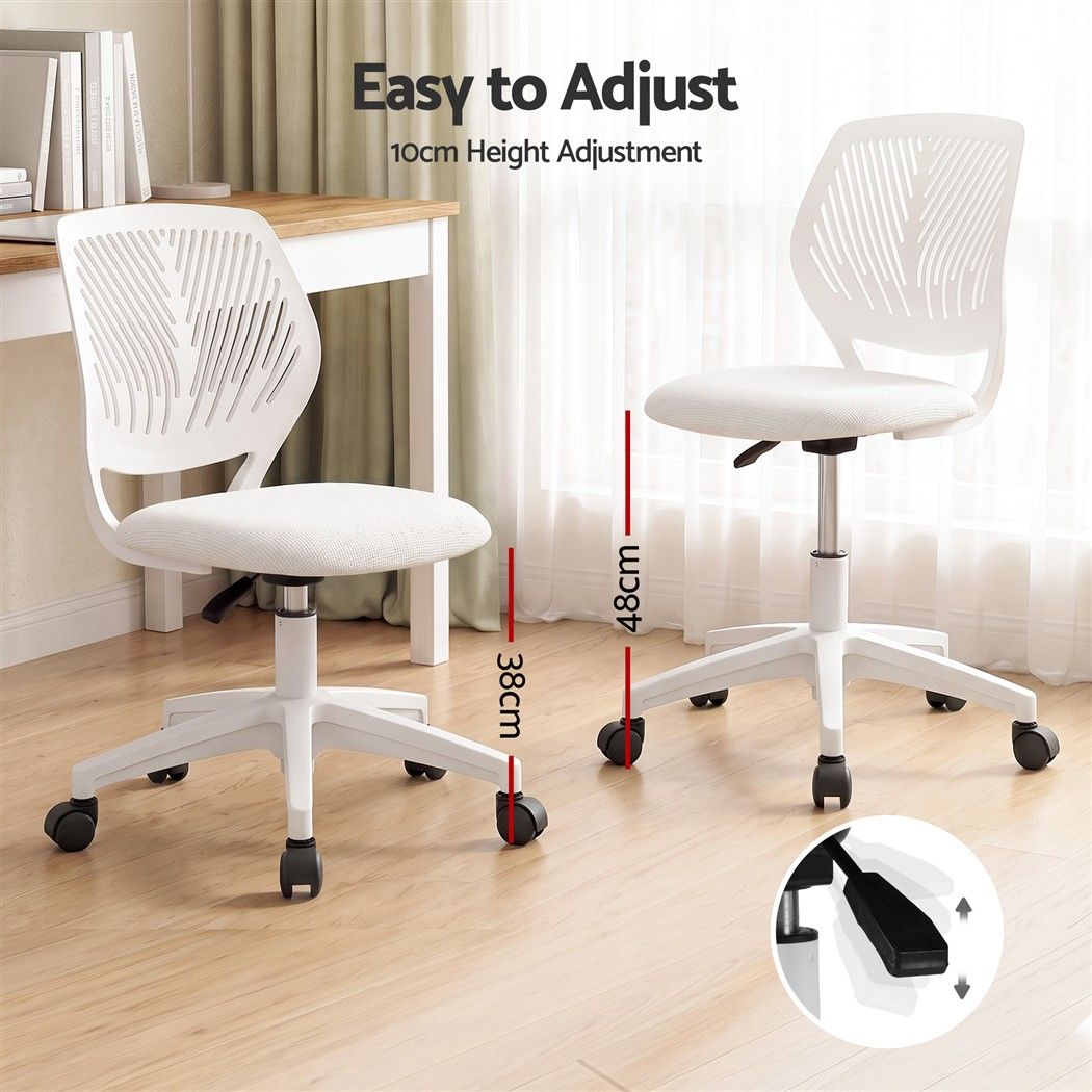Ergonomic Armless Office Study Chair Height Adjustable for Teens - White