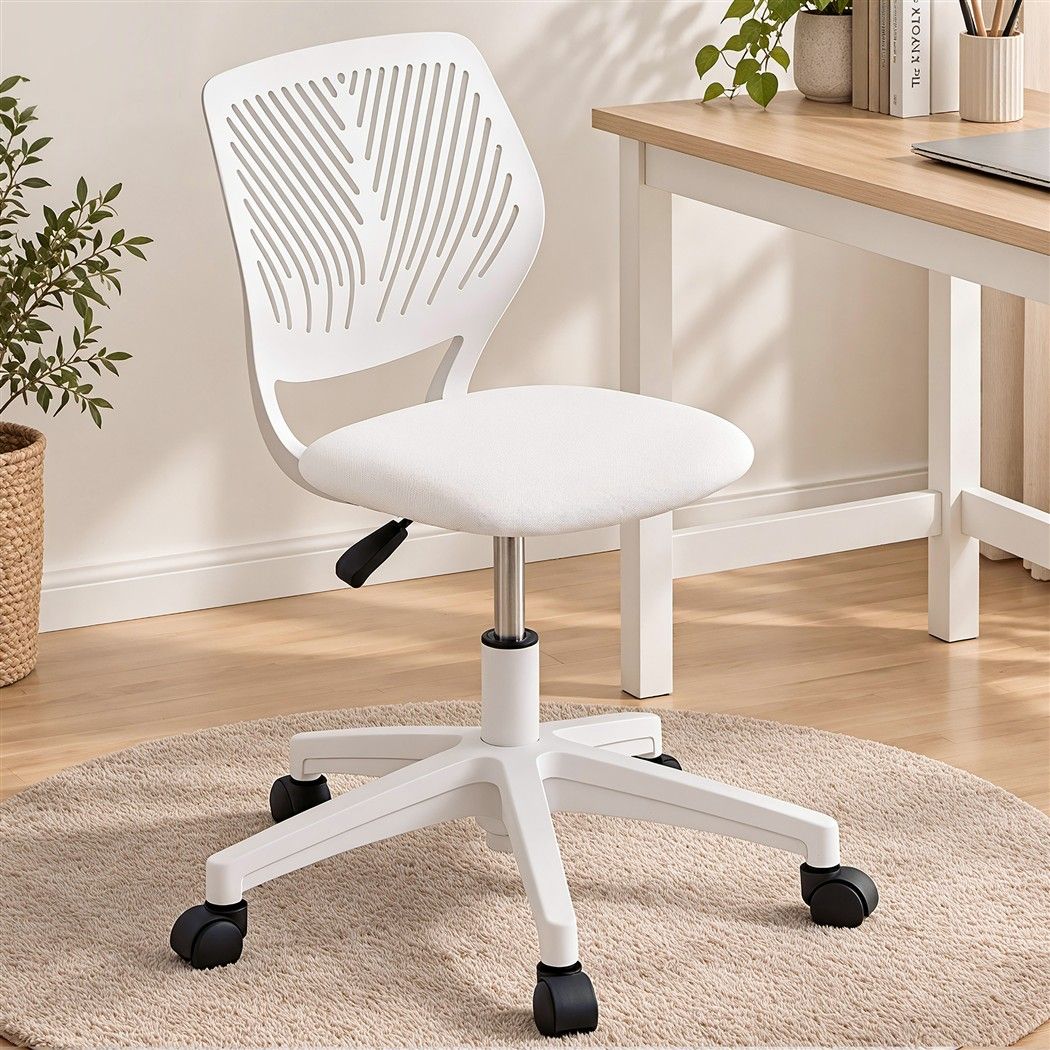 Ergonomic Armless Office Study Chair Height Adjustable for Teens - White