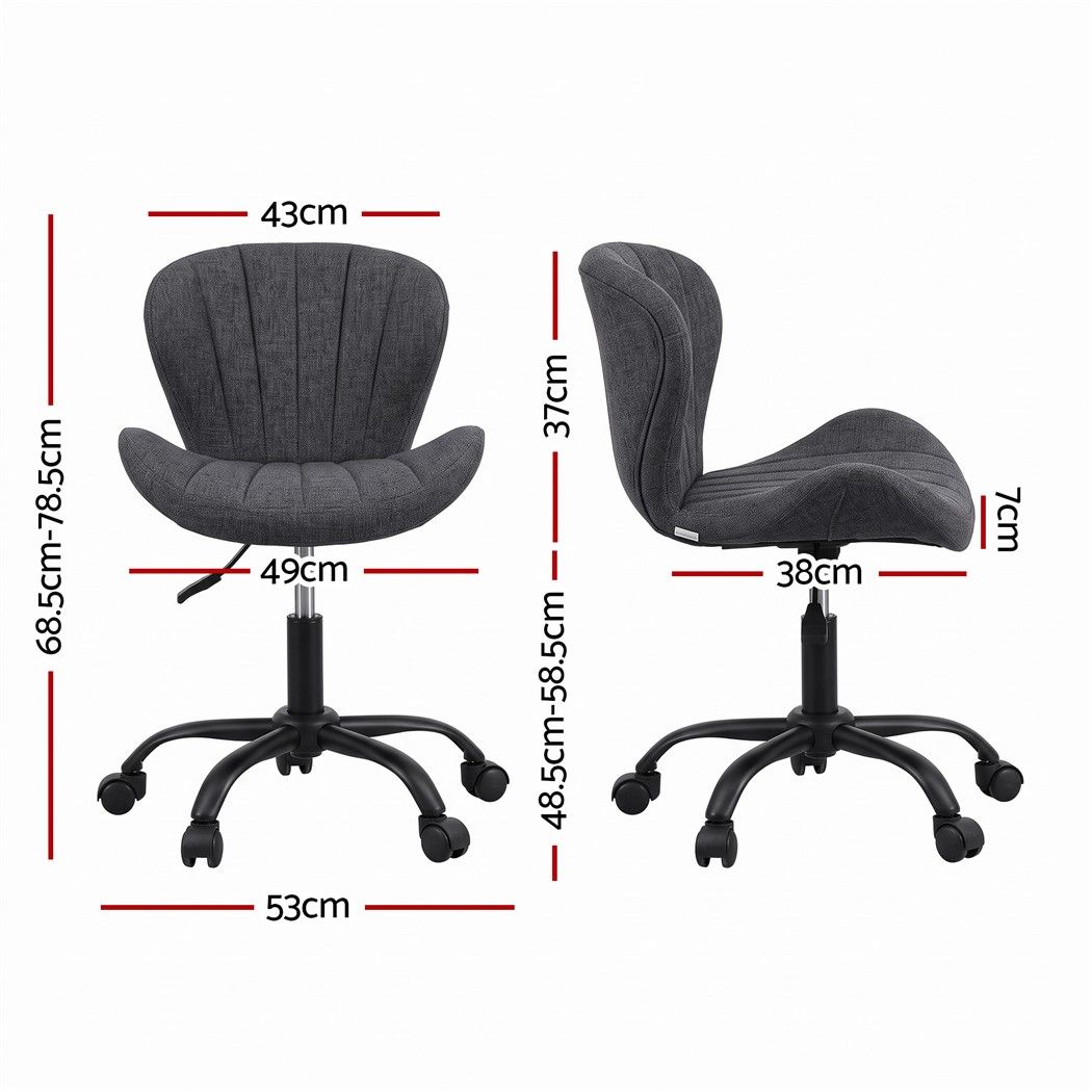 Ergonomic Armless Height Adjustable Office Chair Fabric Seat - Dark Grey