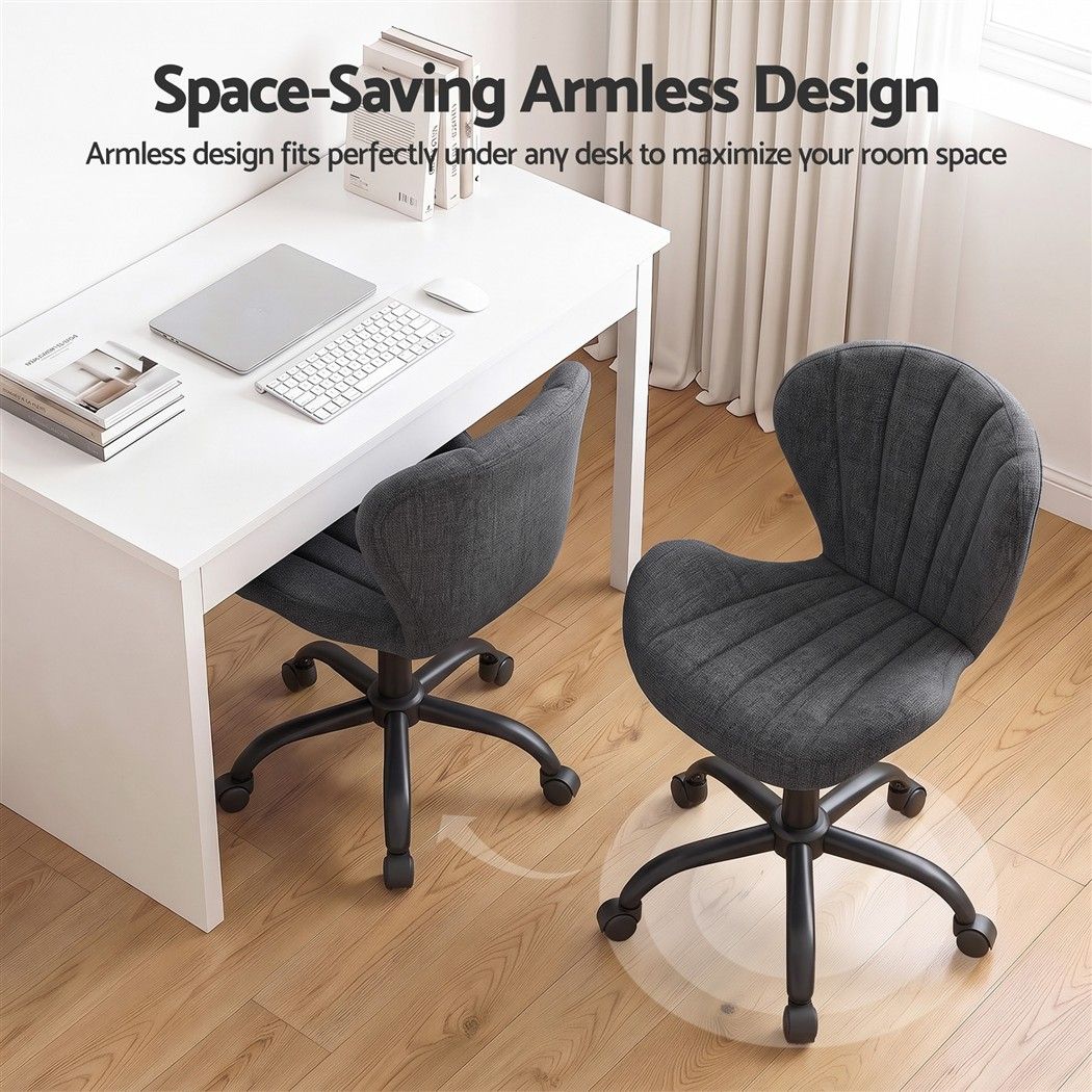 Ergonomic Armless Height Adjustable Office Chair Fabric Seat - Dark Grey