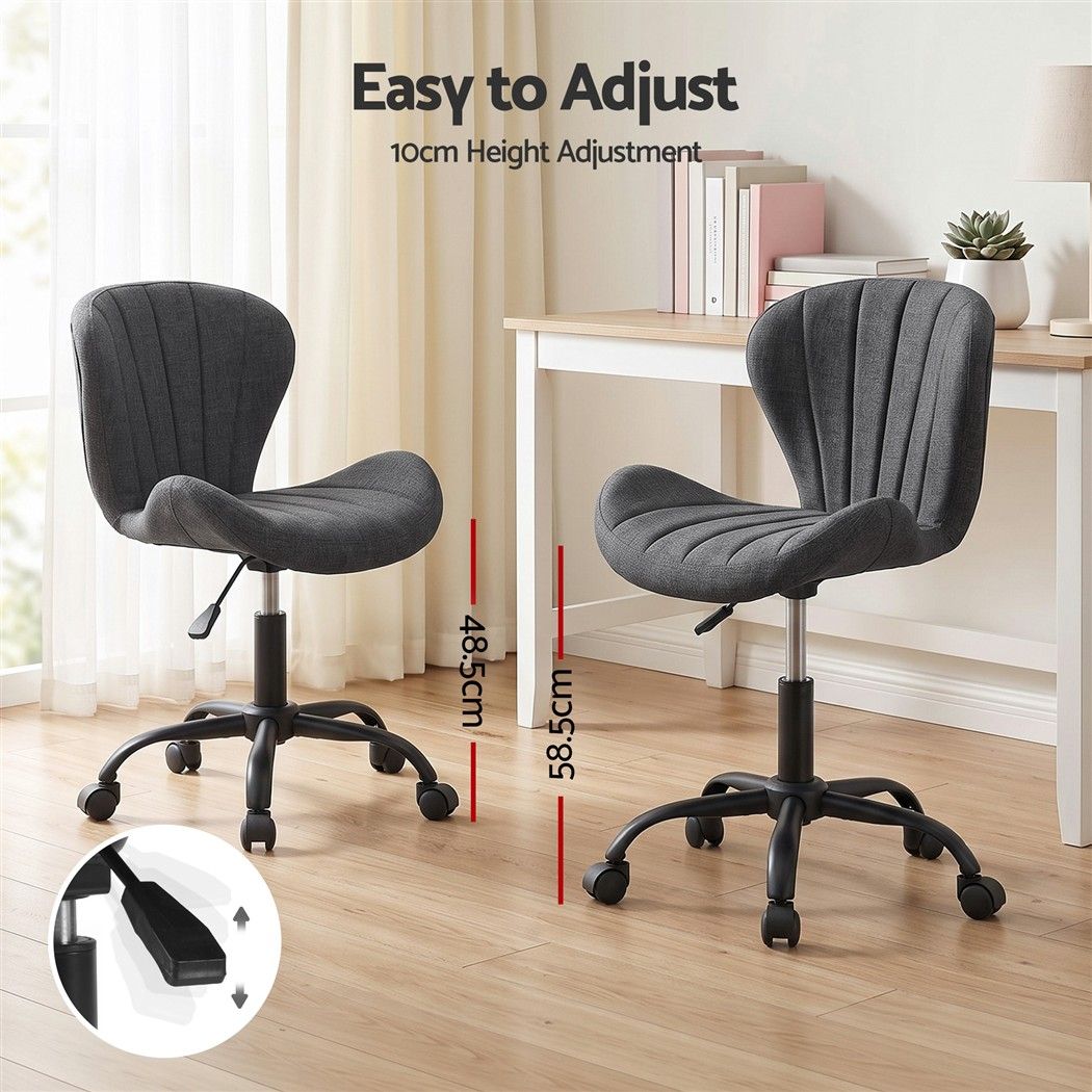 Ergonomic Armless Height Adjustable Office Chair Fabric Seat - Dark Grey