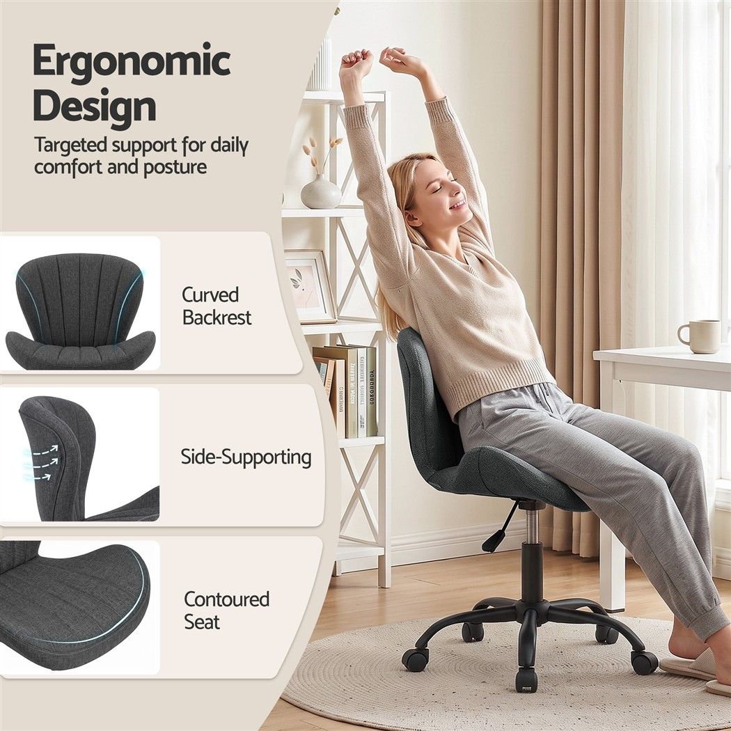 Ergonomic Armless Height Adjustable Office Chair Fabric Seat - Dark Grey
